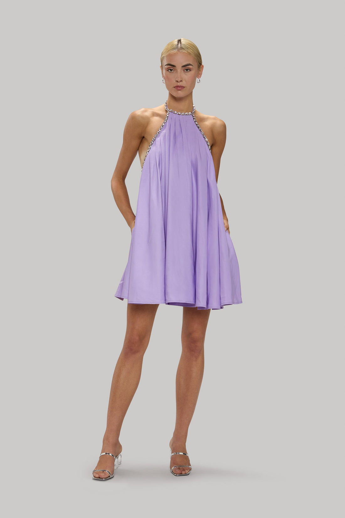 Embellished Pleated Halter Dress - Jasmine Elaine