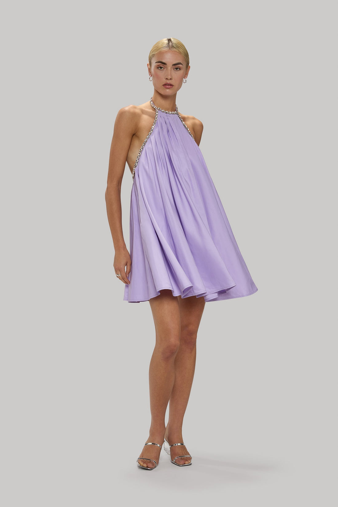 Embellished Pleated Halter Dress - Jasmine Elaine