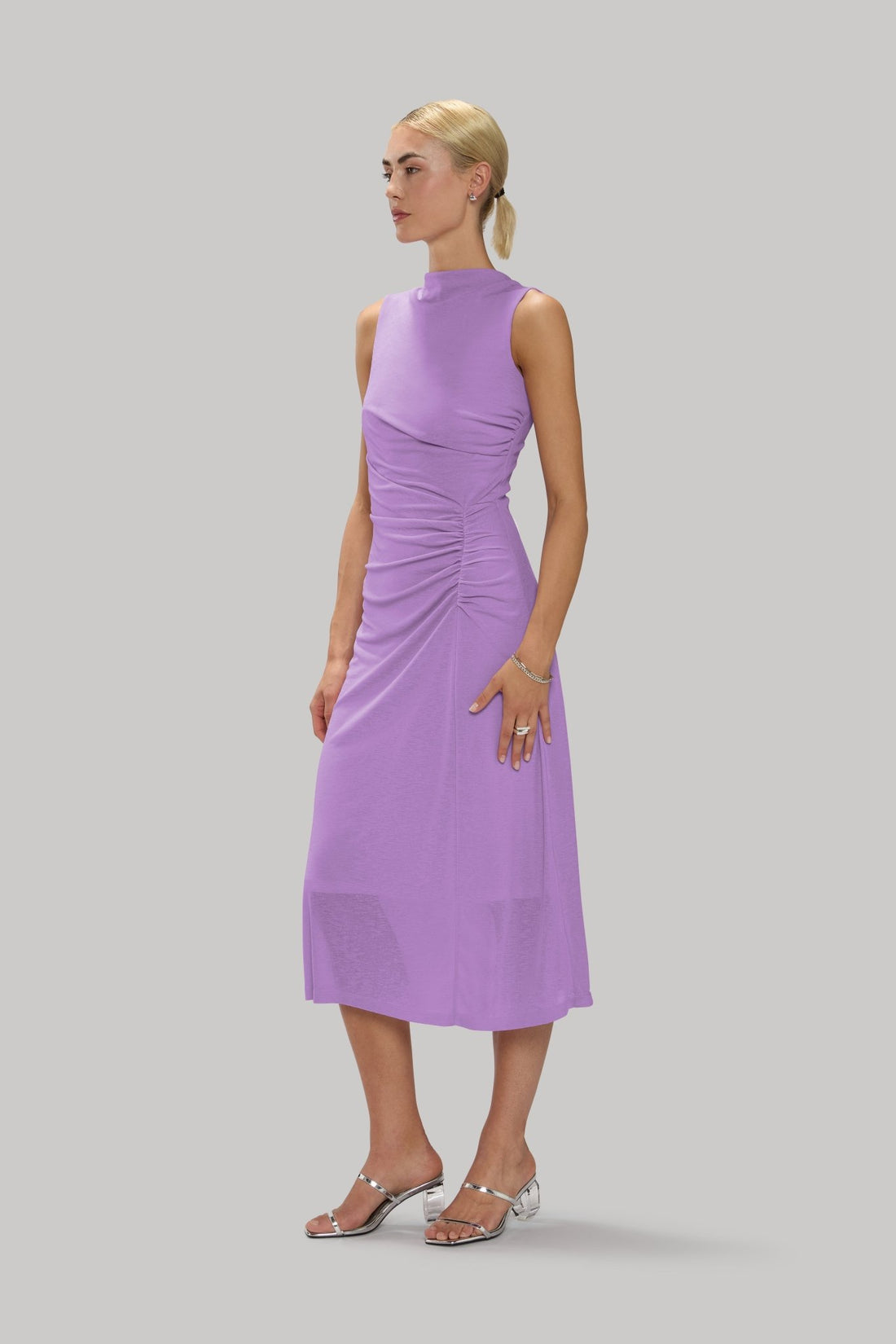 High Neck Slinky Ruched Dress - Jasmine Elaine