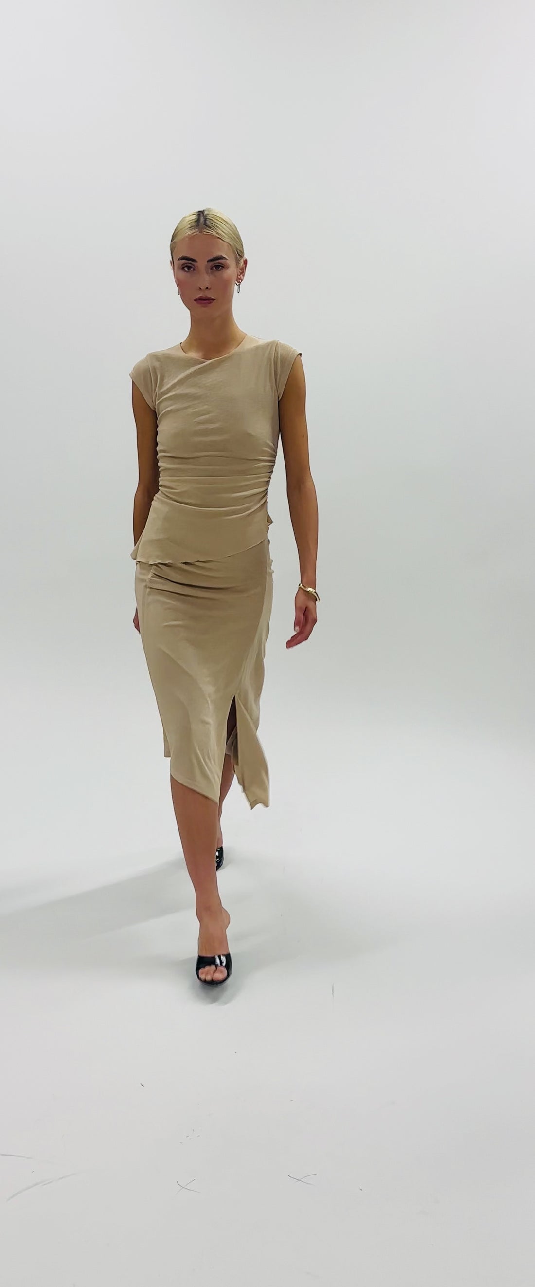 Slinky Ruched Cap Sleeve Tee