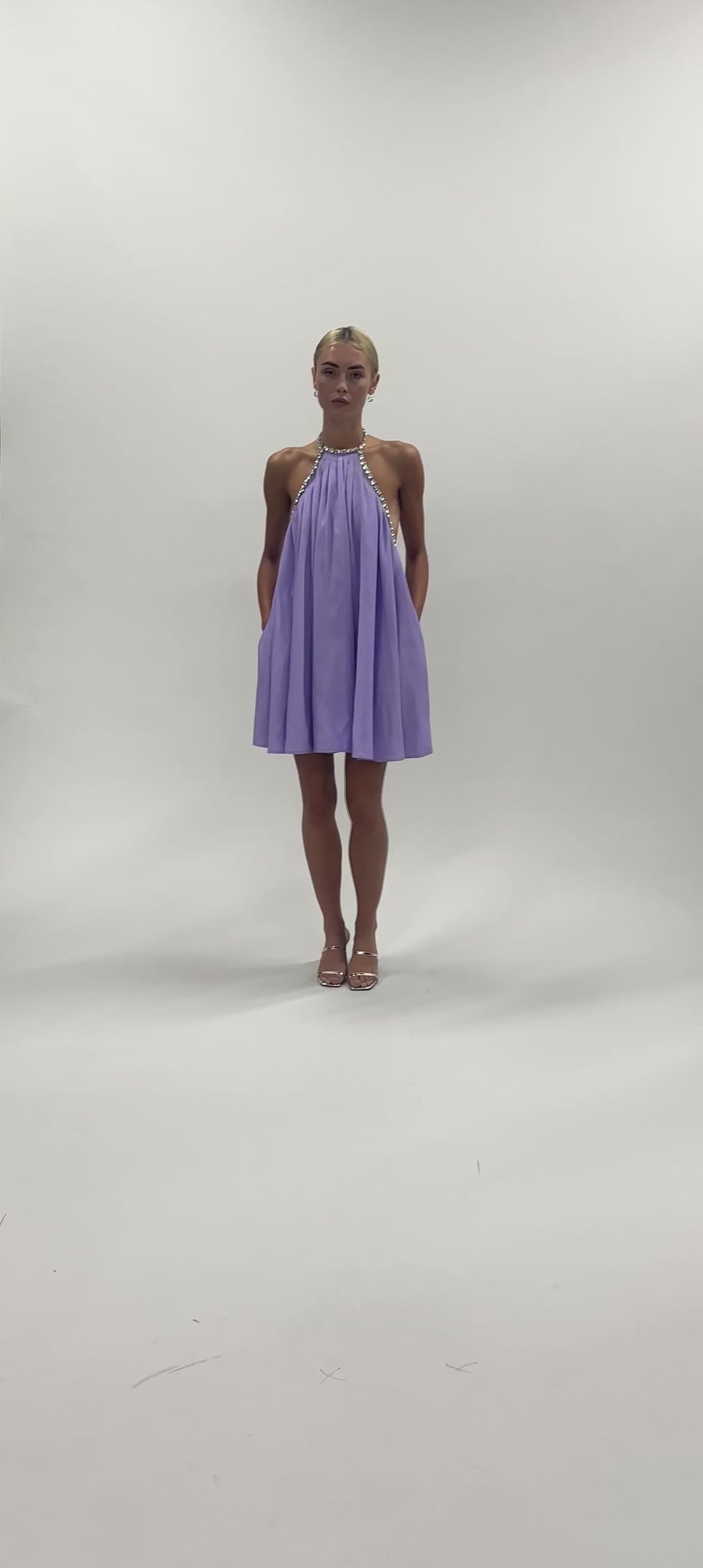 Jasmine Elaine spring 2025 halter neck  crystal stone embellished pleated dress