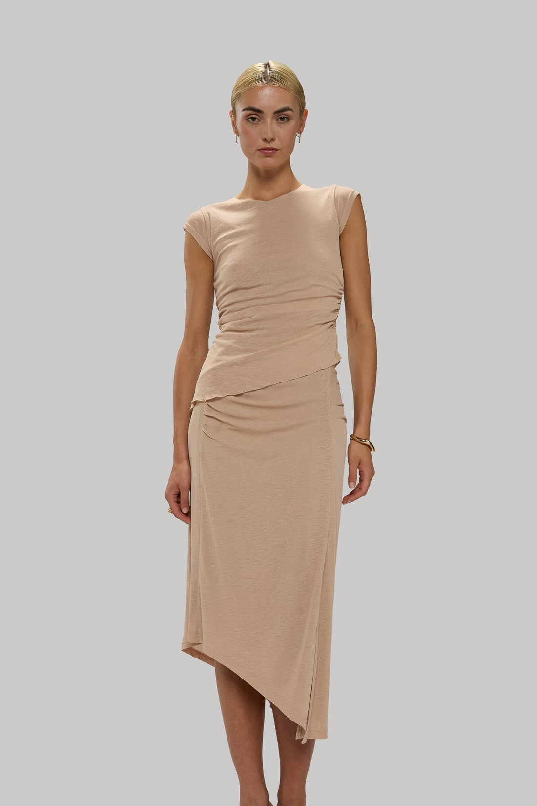 Slinky Ruched Cap Sleeve Tee - Jasmine Elaine