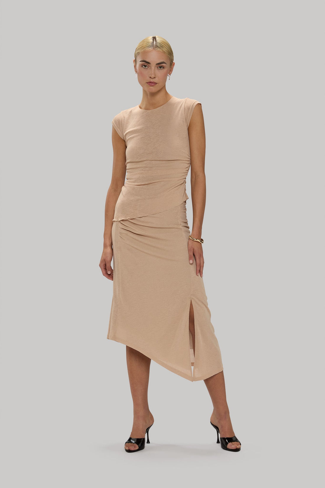 Slinky Ruched Cap Sleeve Tee - Jasmine Elaine